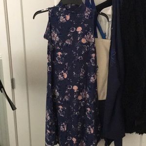Blue and pink floral dress high neck